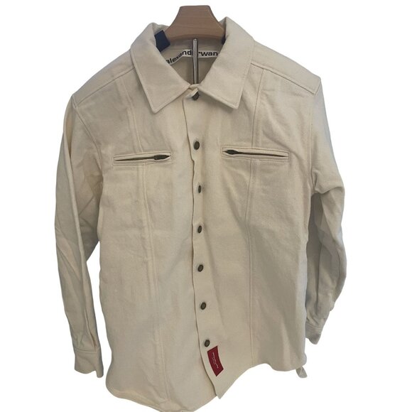 Alexander Wang Mens Beige Long-Sleeve Button-Up Shirt With Zippered Chest Pocket - Picture 1 of 10